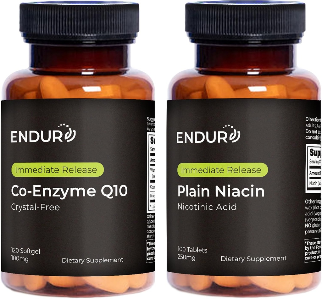 Produits d'endurance Co-enzyme Q10 sans cristal (120 softgels) B3 Niacine plate