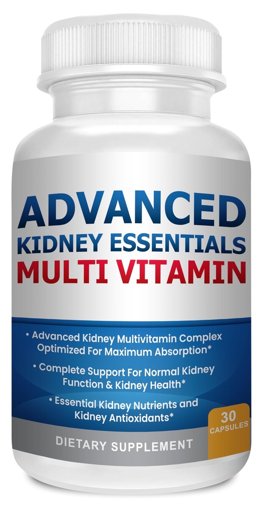 Advanced Kidney Essentials Multivitamin. Nierenunterstützungsergänzung für komplette Nierengesundheit. Nierengesundheitsergänzung mit Nieren Vitamine 30 Caps