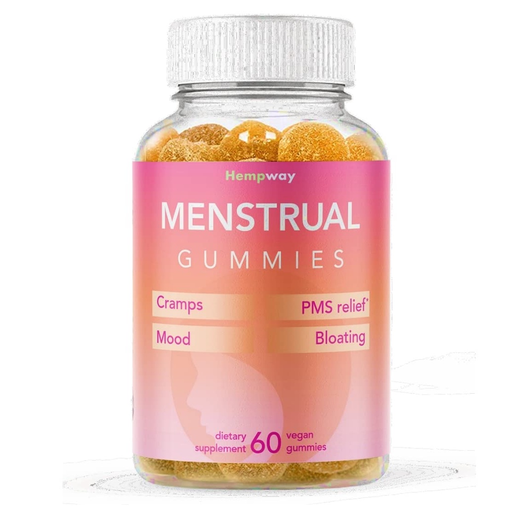 Menstrual Gummies für Frauen können helfen Bloating, Period Relief | Plant-Based | Cramp Bark, Magnesium, Chaste Berry | Vegan | Orange 60ct