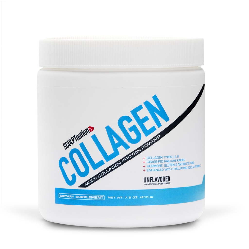 Sculpt Nation by V Shred Collagen Peptides Powder - Types I, II et III Collagen Plus Acide hyaluronique pour soutenir les cheveux, les ongles, la peau, les os et la santé articulaire sains - Sans saveur, 30 jours d'approvisionnement