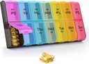 GRENCYCLE Extra Large Weekly Pill Organizer 2 fois par jour, 7 jours Pill Box AM PM Medicine Planner Dispenser Case with XXL Compartiment Home Pill Container for Vitamines Fish Oil Suppléments (Rainbow)