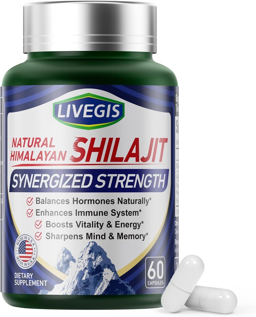 Himalayan Shilajit Kapseln Balance Hormone, Boost Immunität, Verbessern Vitalität & Gedächtnis, High-Potency Supplement mit verschiedenen Zutaten,Non-GMO Natural & Organic - 60 Zähler