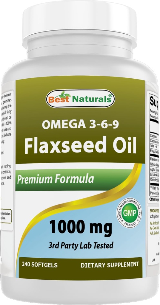 Best Naturals Flaxseed Oil 1000 mg 240 Softgels - Omega-3-6-9 für Herzgesundheit