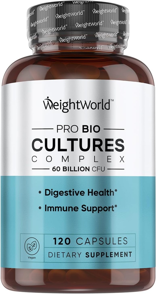 WeightWorld Bio Cultures Complex - Probiotic for Women & Men - Third-Party Lab Tested - 120 Vegan Capsules (2 Monate Versorgung) - 60 Billion CFU mit 20 Probiotic Strains - Vegan, Non-GMO & Gluten-Free