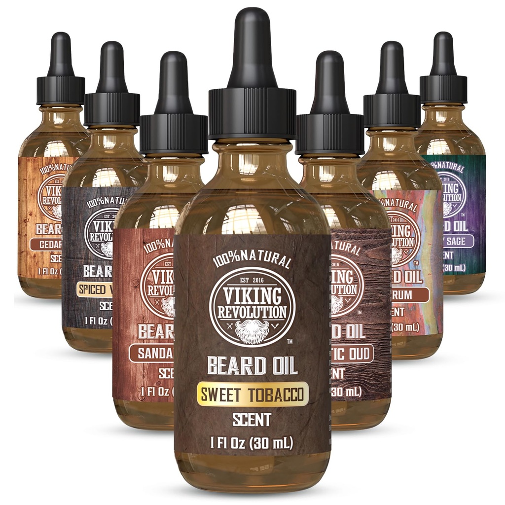 Viking Revolution Sweet Tobacco Bart Öl für Männer - Natürliche Mens Bart Öl mit Argan Öl und Jojoba Öl - Bart Weichmacher, Stärken und Feuchtigkeit - Bart Conditioner für Männer (Süße Tabak,1Pack)