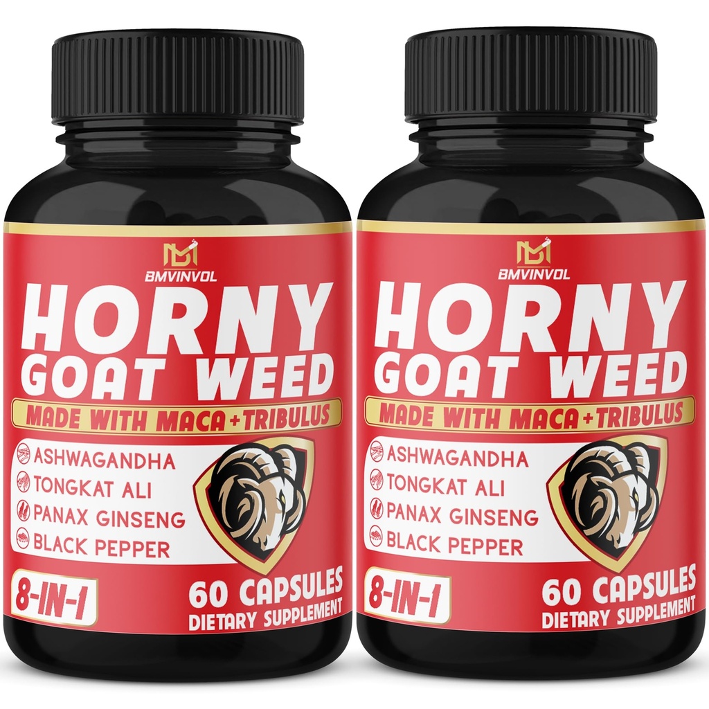 BMVINVOL (2 Packs) Hornige Ziegen-Nasenkapseln mit Maca, Tribulus, Ginseng. Ashwagandha,Tongkat Ali - 8-in-1 für die Unterstützung von Energieniveaus