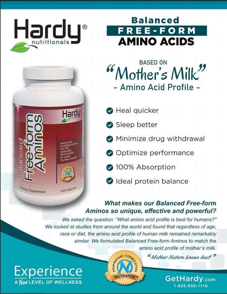 Balanced Free-Form Aminos - Aminosäuren mit dem Profil der menschlichen Milch, enthält die wesentlichen Bausteine für Neurotransmitter und Hormongesundheit