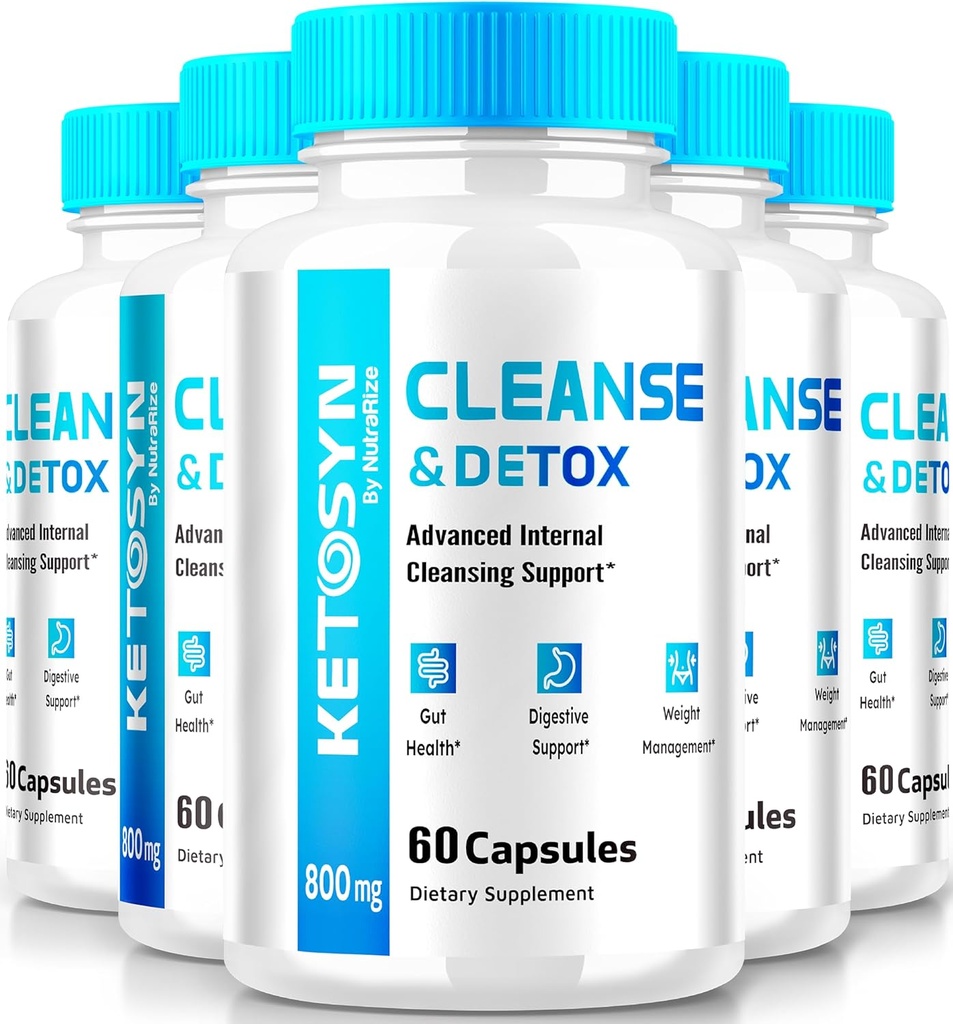 (5 Pack) Ketosyn Cleanse & Detox Capsules, Ketosyn Pillen für fortgeschrittene Gewichtsverlust, maximale Stärke Keto Blend Support Supplement, Keto Syn Interne Reinigung Pastillas Bewertungen (300 Kapseln)
