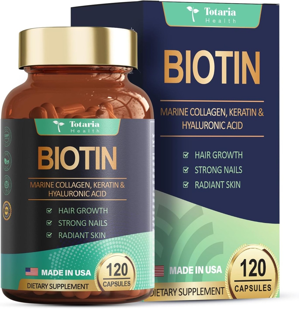 Totaria Biotin Haarunterstützung für Frauen hohe Absorption – Unterstützt gesundes Haar, Haut und Nägel 120 Count
