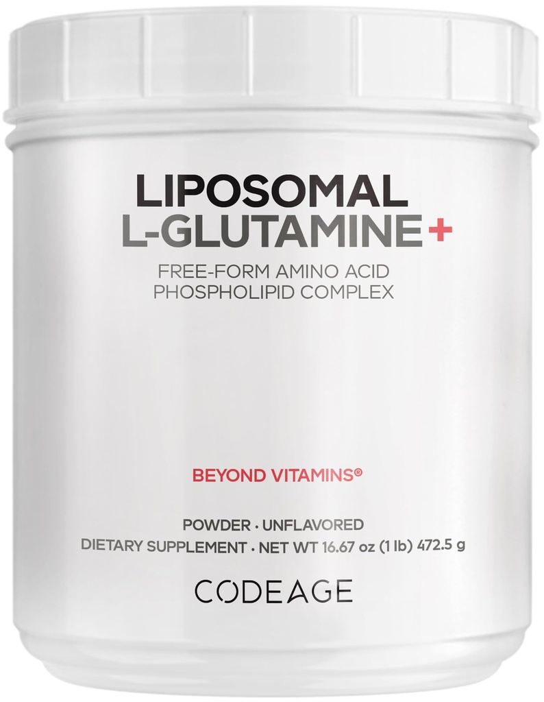 Codeage Liposomal L-Glutamine Powder - High-Potency L-Glutamine 5,000 mg per Serving - 3-Month Supply - Liposomal Delivery, Free-Form Amino Acid, Unflavored Glutamine - Non-GMO Gluten-Free - 16.67 oz