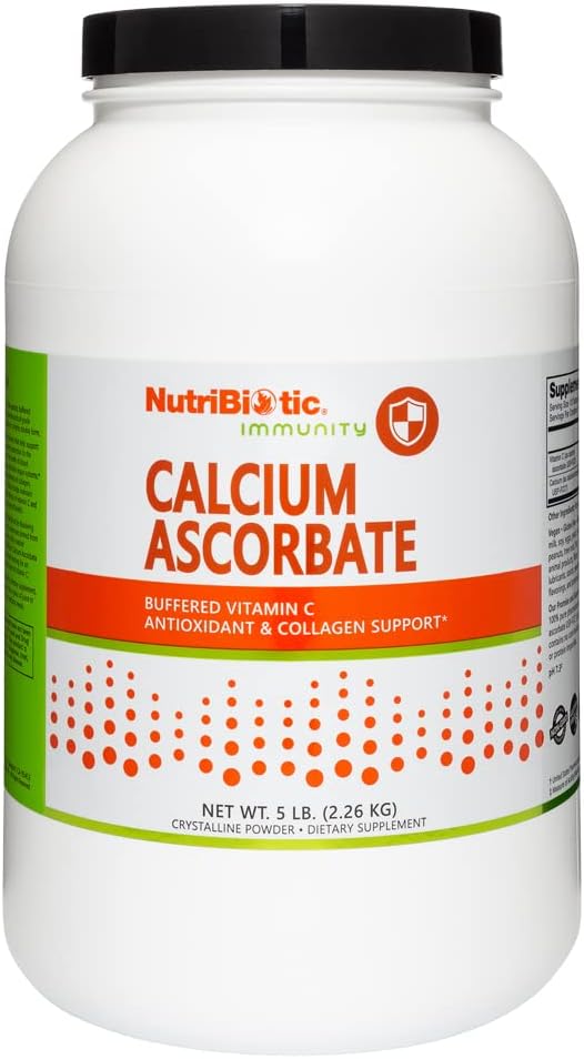 NutriBiotic - Calcium Ascorbat Vitamin C Pulver, 5 Lb | Essential Antioxidant & Collagen Supplement gepuffert mit Calcium | Non Acidic & Easier auf Verdauung als Ascorbic Acid | Gluten & GMO Free