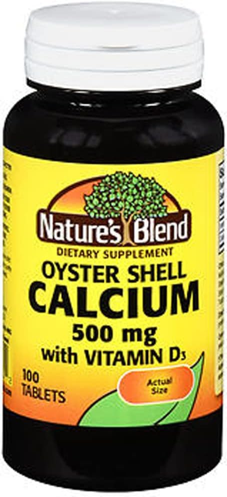 Nature's Blend Oyster Shell Calcium 500mg mit Vitamin D3, 100 Tabletten (Pack von 3)