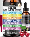 Zink Quercetin Vitamin C D3 Flüssige Immununterstützung mit Vitamin A K2 Echinacea Chlorophyll und Elderberry - 9in1 Immune Defense Drops Complex for Immune Health Respiratory Health - 60 Portionen
