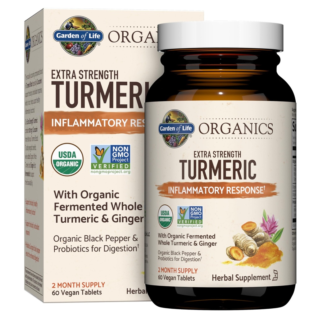 Garten des Lebens Bios extra Stärke Turmeric Inflammatory Response 60 Tabletten-100mg Curcumin (95% Curcuminoids) Black Pepper, Probiotics, Organic Non-GMO Vegan Gluten Kostenlose Kräuterergänzung