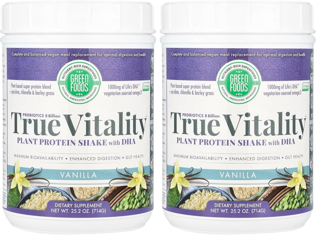 Les aliments verts Vitalité véritable des plantes Secouer les protéines, Vanille, 25.2 Ounce (paquet de 2)