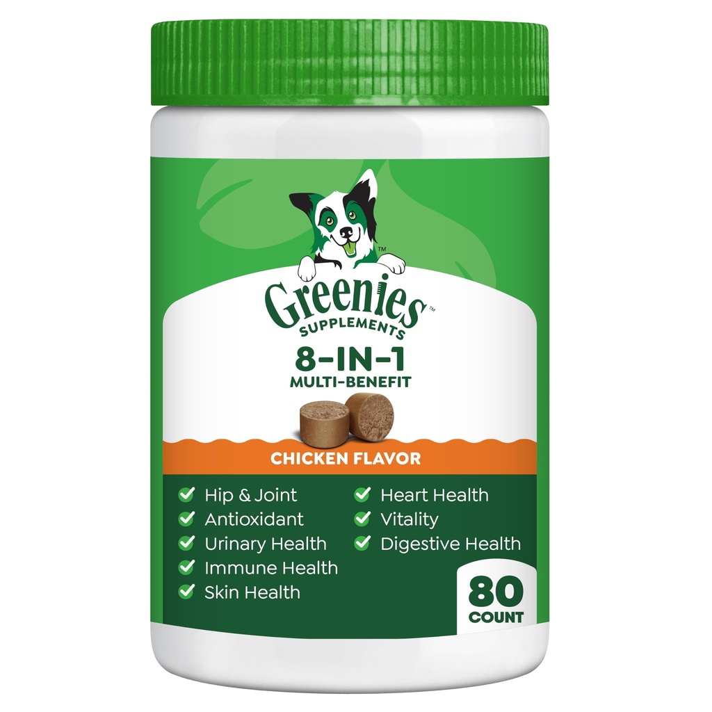 Greenies Hundefutter 8-in-1 Multi-Benefit Chicken Flavor, 15,5 oz. Container, 80 Count