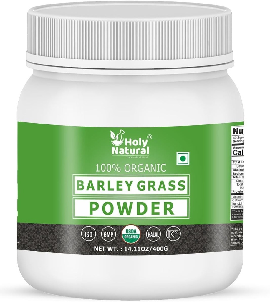 Bio Gerste Gras Pulver -14.11 oz/400 g, Pure&Natural I Nutritionally Complete I Mix into Smoothie or Juice I Raw, Greenish Like Leaves, Non GMO