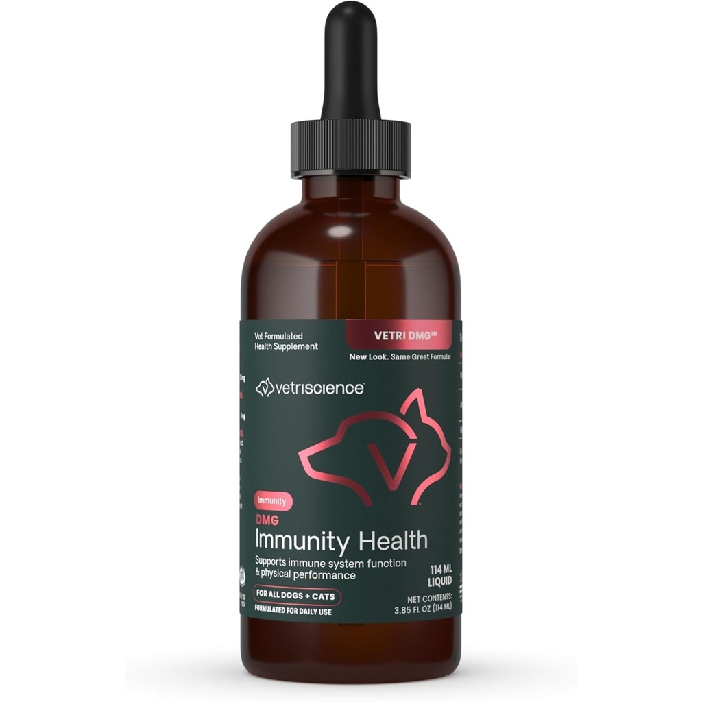 VETRISCIENCE DMG Immunity Health Easy-Dose Liquid, Vetri DMG Immun Support Supplement für Hunde und Katzen, Allergiker, Support Performance, Stamina, Immunantwort, DMG (Dimethylglycin), 114 ml