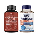 Bien-être sain Super-Absorb Multi Collagène Pilules (Type I II III V X) Herbes biologiques et biopérine + Probiotiques organiques 100 Million CFU, Dr Probiotiques préparés pour les femmes, les hommes et les adultes
