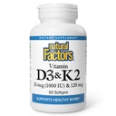 Natürliche Faktoren, Vitamin D3 & K2 1000 IU und 120 mcg, unterstützt Knochen und Gefäßgesundheit, 60 Softgels