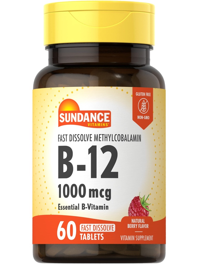 Sundance Vitamin B12 1000 mcg | Fast Dissolve Tabletten | Als Methylcobalamin | Vegetarisch, Non-GMO & Gluten Kostenlose Ergänzung