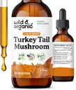 Wild & Organic Türkei Tail Tinkture - Immun- & Gut-Unterstützung - Türkei Tail Pilz Extrakt Tropfen - Vegan, Zucker & Alkoholfreie Flüssigergänzung - 2 fl oz