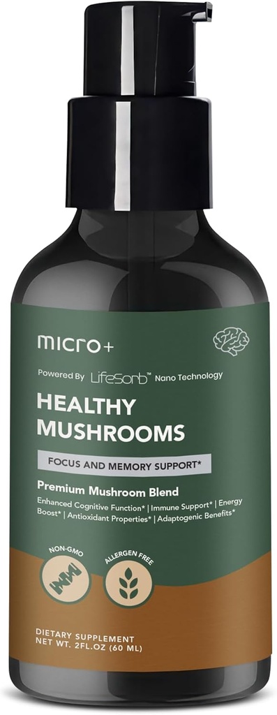 Champignon+ par Micro+ Supplément Cerveau Nootropique avec LifeSorb – pour Focus, Mémoire, Boost Cognitif