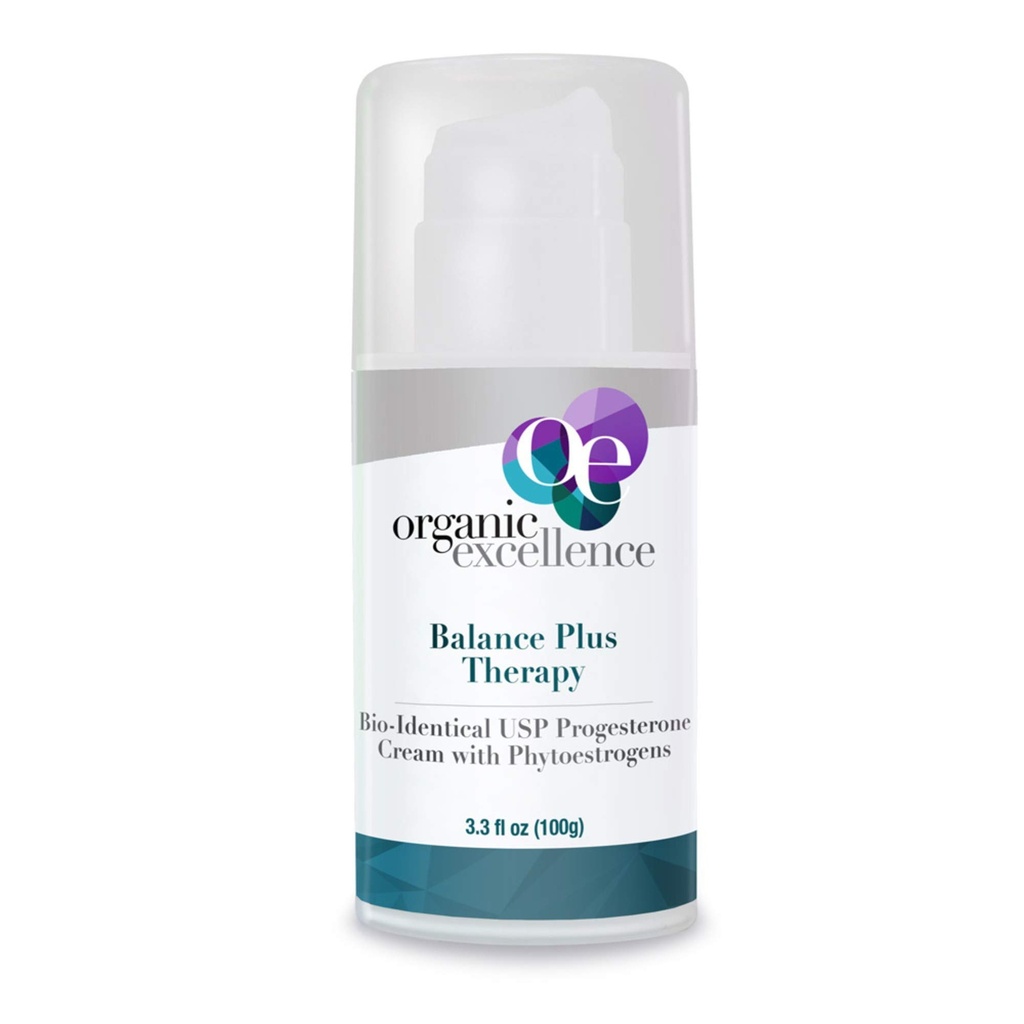 Thérapie Organic Excellence Balance Plus - USP Crème bioidentique de progestérone biologique pour les femmes - avec des phytoestrogènes - pour le soulagement de la ménopause et l'équilibre hormonal naturel, 3,3 fl oz (100g)