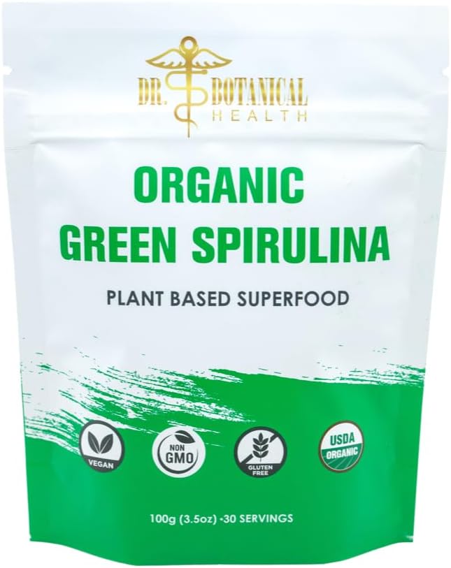Grünes Spirulina-Pulver - Pflanzenbasiertes Superfood - Blau-Green Algae, No Fishy Smell, Natural Food Coloring for Smoothies & Protein Drinks - USDA Organic, Vegan, Gluten Free