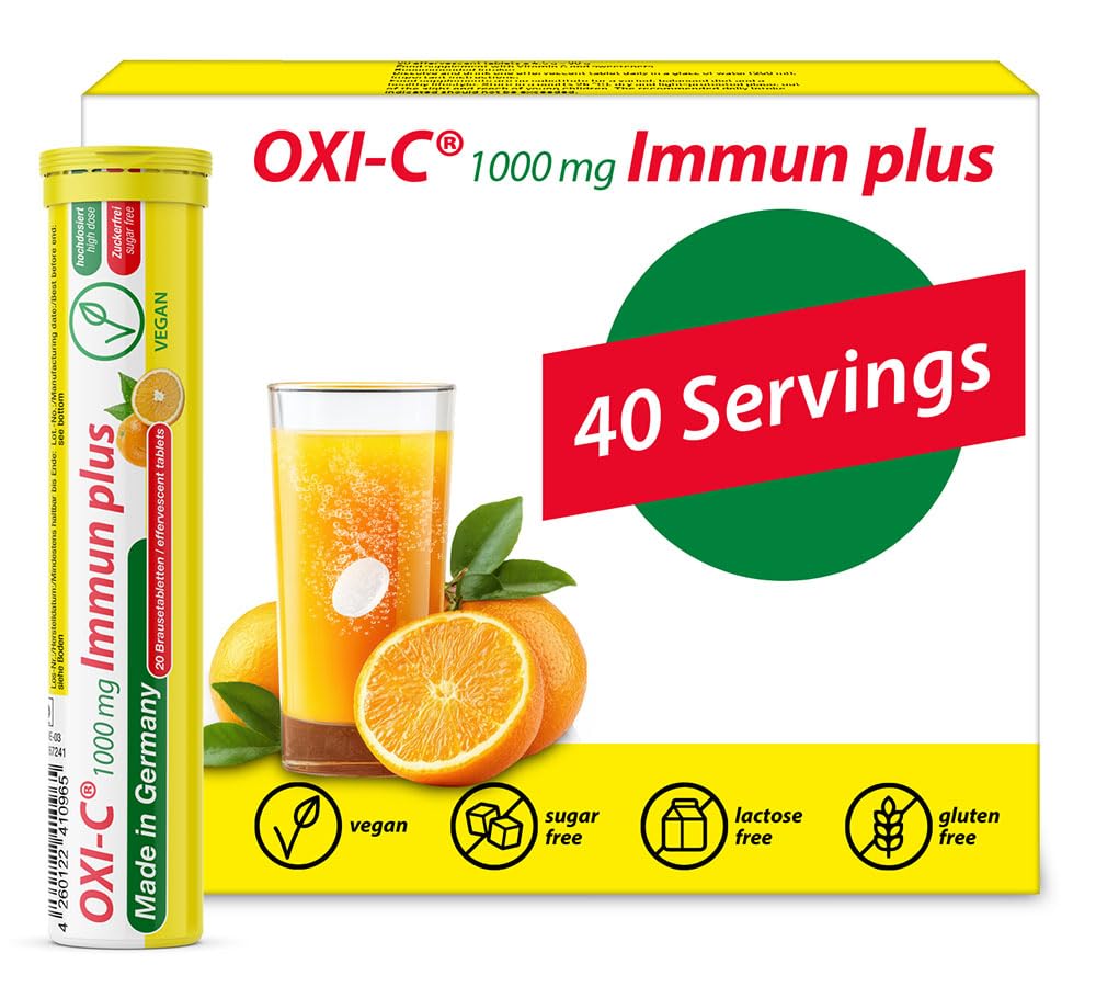 T&D Oxi C 1000 mg Vitamin C - 40 Vegan Drink Effervescent Tabletten - Orange Flavor - Made in Germany