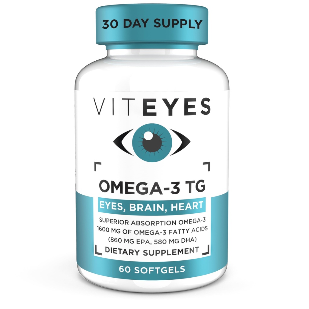 Viteyes Omega-3 TG Supports Eye & Heart Health, Natural Triglyceride Fish Oil Formula, Clear, 60 Count