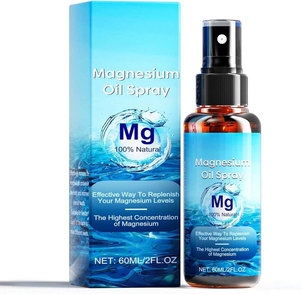 Magnesium Öl Spray, 100% reines natürliches Magnesium Öl Extra Strength, 60Ml Haut & Körper Organisches Magnesium Chloride Öl Spray, flüssiges Magnesium Hautspray für Füße