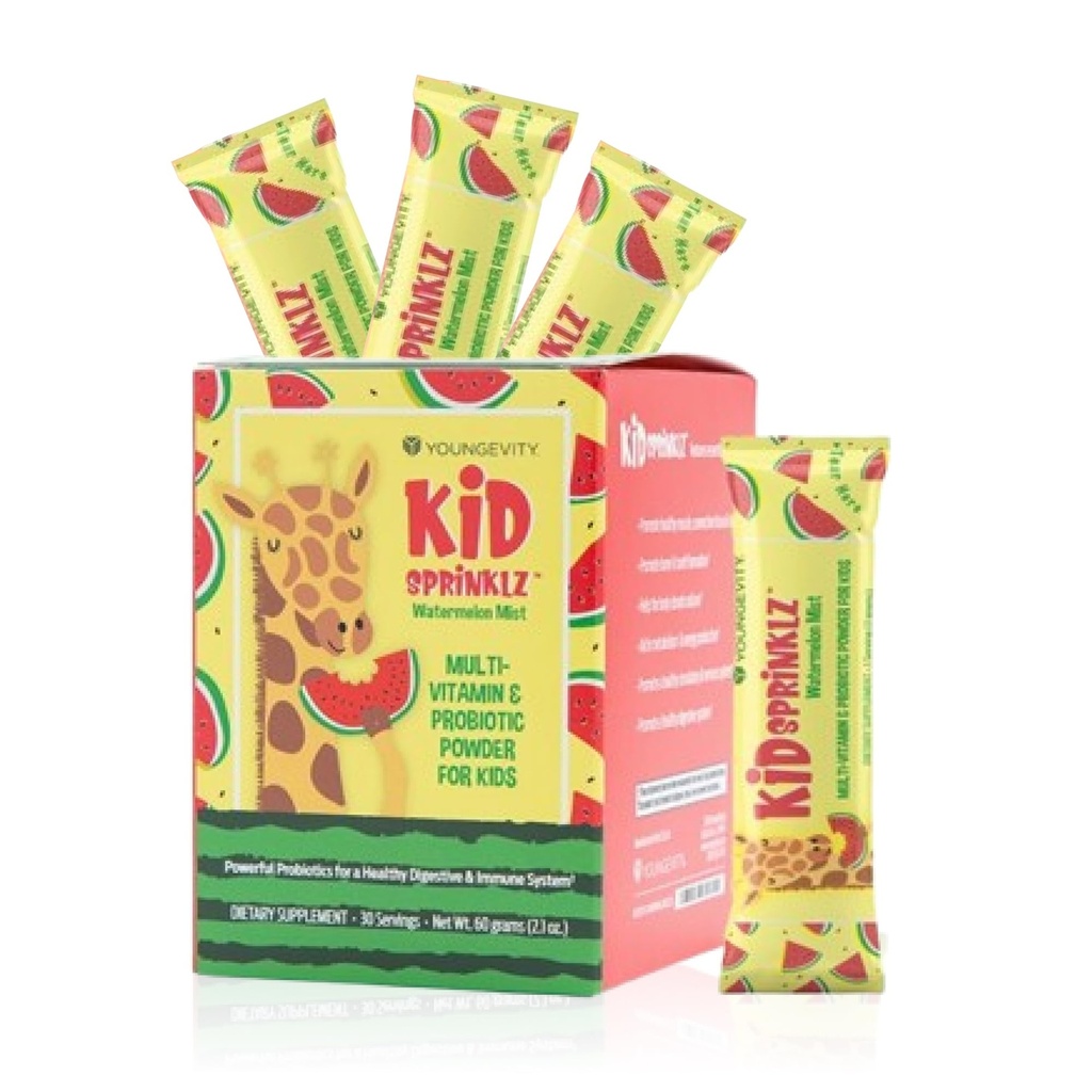 Youngevity Kidsprinklz Watermelon Mist Multivitamin Pulver - Kinder Multivitamin & Kleinkind Multivitamin - Vitamine, Mineralien, &amp; Probiotika - 30 Servietten