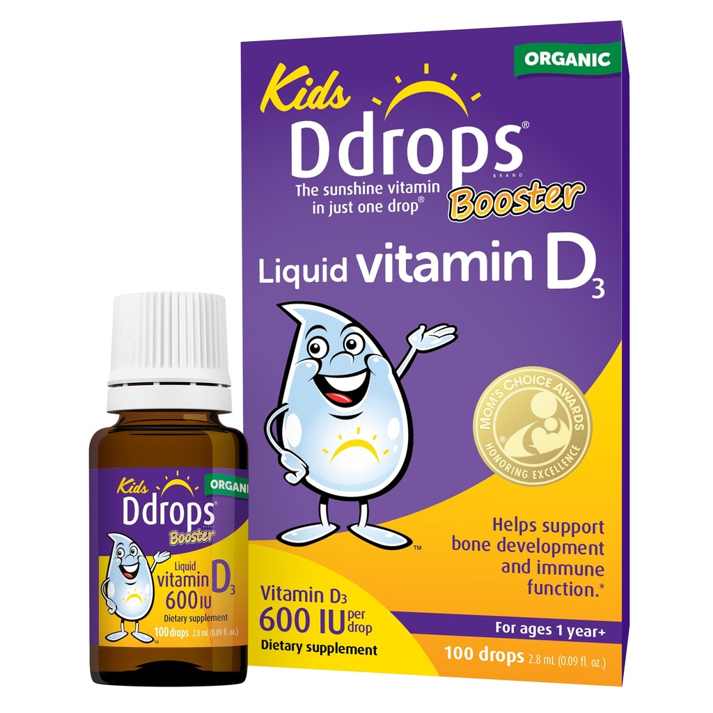 Ddrops Kids Booster 600IU 100 Tropfen - tägliches flüssiges Vitamin D für Kinder. Unterstützt starke Knochen und Immunsystem bei Kindern. Keine Konservierungsstoffe, kein Zucker, Non-GMO, Allergy-Friendly