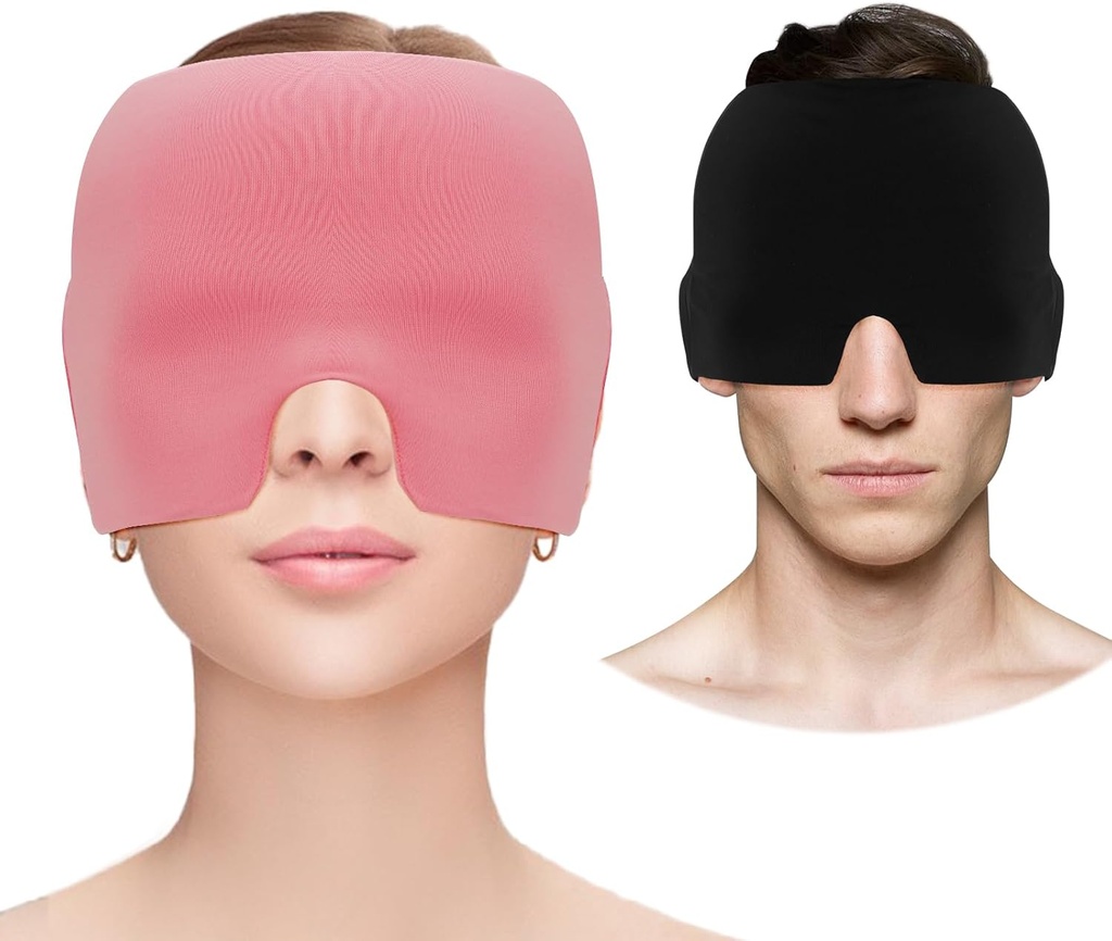 Migräne Kopfschmerzen Relief Cap, Gel Cooling Augenmaske, Migräne Relief Cap Hot & Kalte Therapie Hangover Hut Maske Odorless Migräne Kopfschmerzen Hut für Sinus, Puffy Eyes, Spannung, Stress Relief - Pink