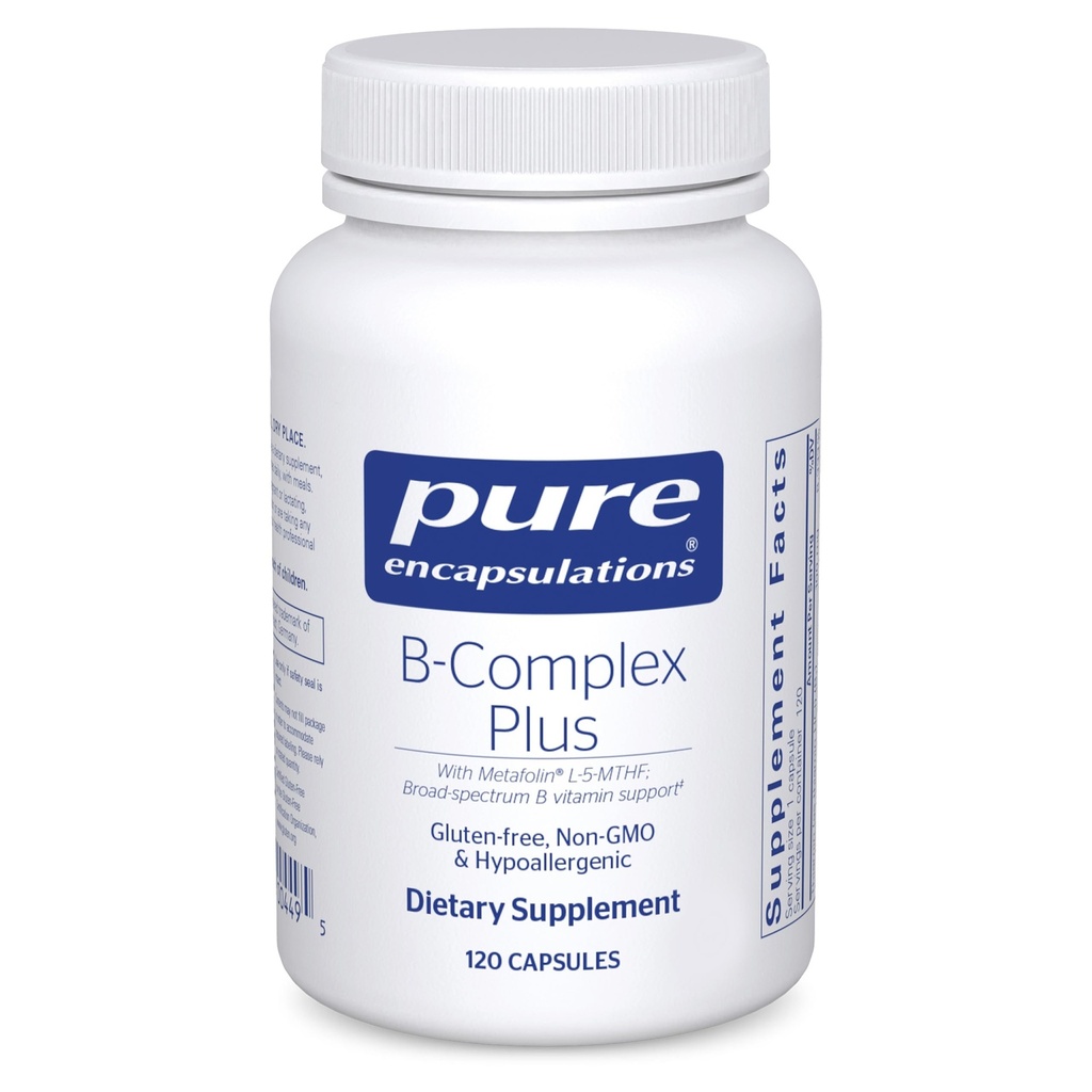 Encapsulations pures B-Complex Plus - Supplément de vitamines B pour soutenir la santé neurologique, la santé cardiovasculaire, les niveaux d'énergie et le système nerveux* - avec vitamine B12 et plus - 120 capsules