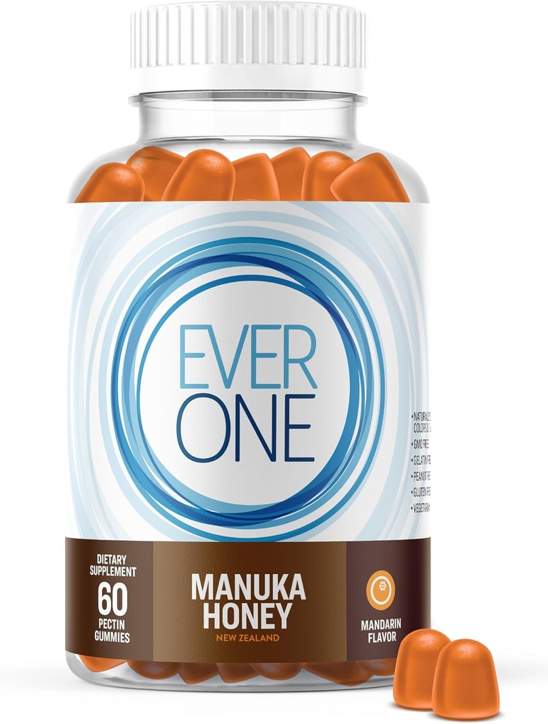 Ever One Manuka Honey New Zealand Gommies - Supplément de soutien naturel immunitaire - Végétarien, Sans gélatine - Delicious Mandarin Immunity Gummy Vitamines