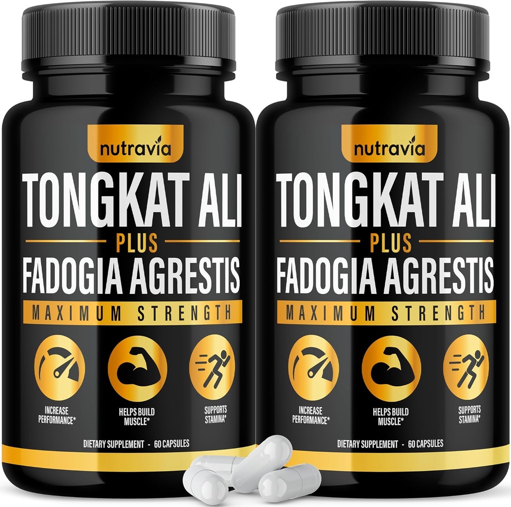 (2 Pack) Tongkat Ali Fadogia Agrestis für Männer Beilage, männliche Nitric Oxid Booster Longjack Tongkat Ali Extract Powder Vitamins Test Pump Flow Performance Blend Tongkat-Ali für Frauen (120 Kapseln)