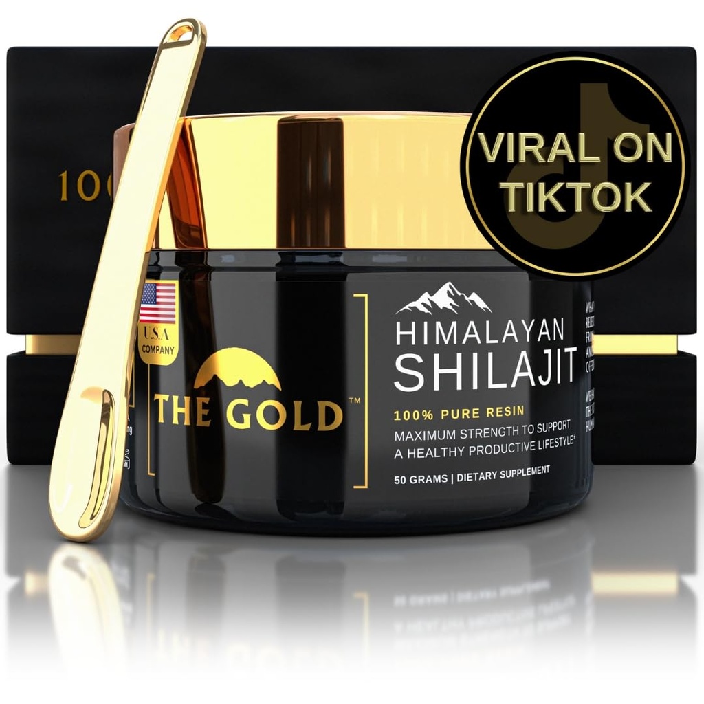 THE GOLD Shilajit Resin | Shilajit Pure Himalayan Organic Shilajit for Men & for Women Lab Test in USA Grade A+ Alle natürlichen Nahrungsergänzung mit Fulvic Acid + Trace Minerals | 50 Grams 100 Servietten
