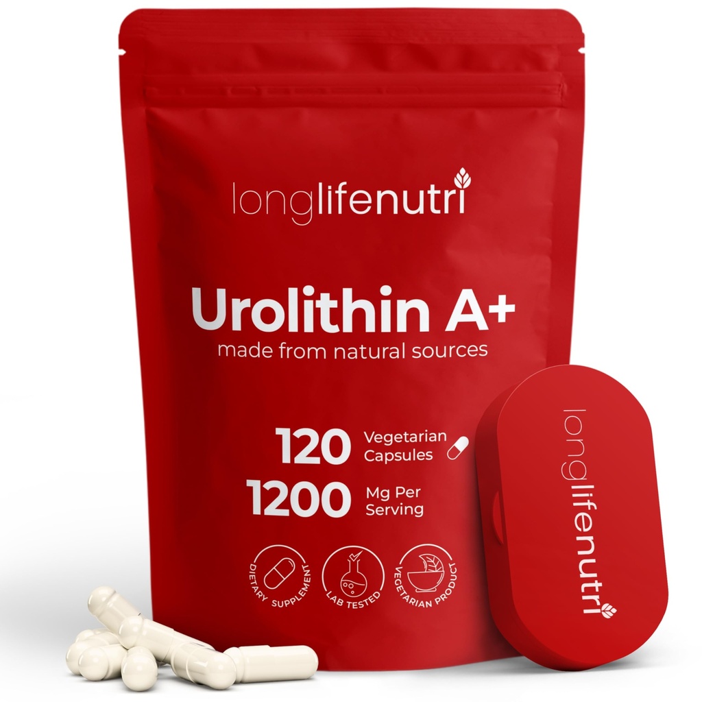 Supplément Urolithine A+ 1000mg - Formule avancée, 120 capsules végétariennes, 2 mois d'approvisionnement, extrait de grenade pour le vieillissement en santé et la longévité, laboratoire testé, biologique, fabriqué aux États-Unis