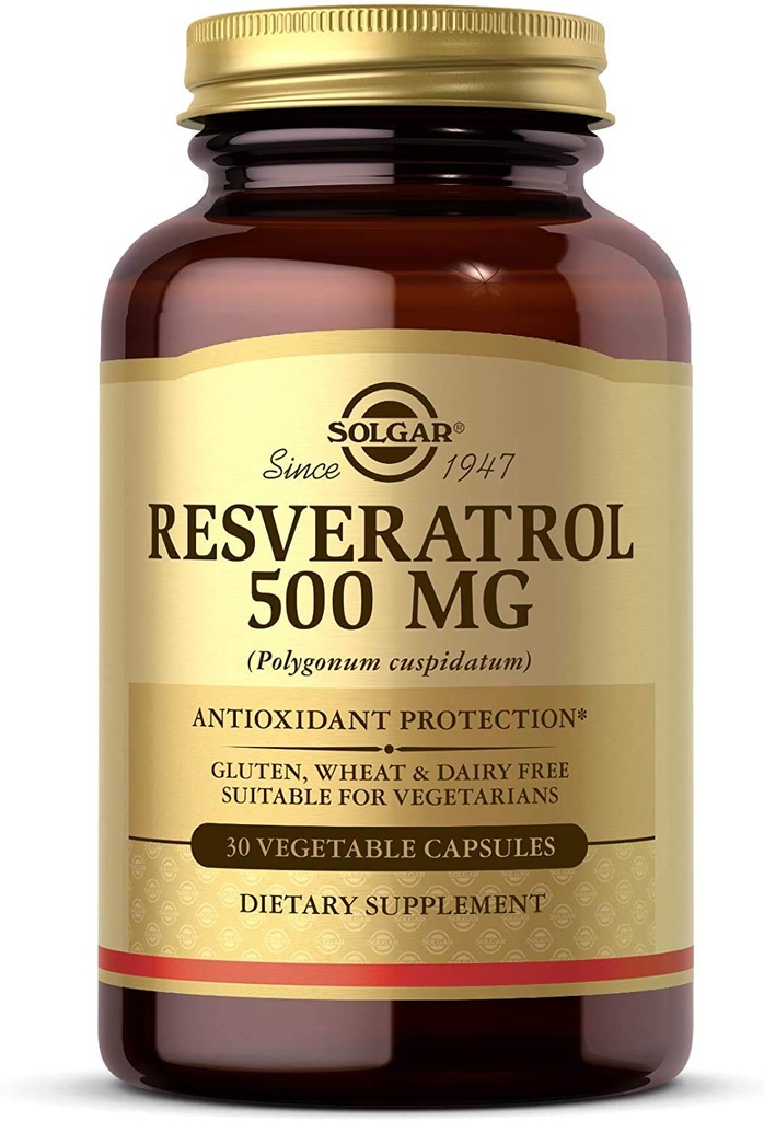 Solgar Resveratrol 500 mg, 30 Gemüsekapseln - Antioxidantienschutz - Glutenfrei, Molkefrei - 30 Portionen