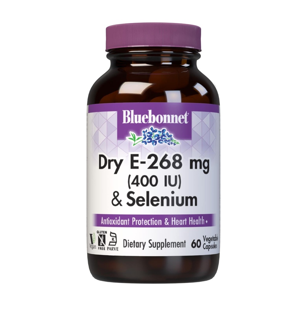 BlueBonnet Dry E-400 UI Plus Capsules végétariennes de sélénium, 60 Nombre