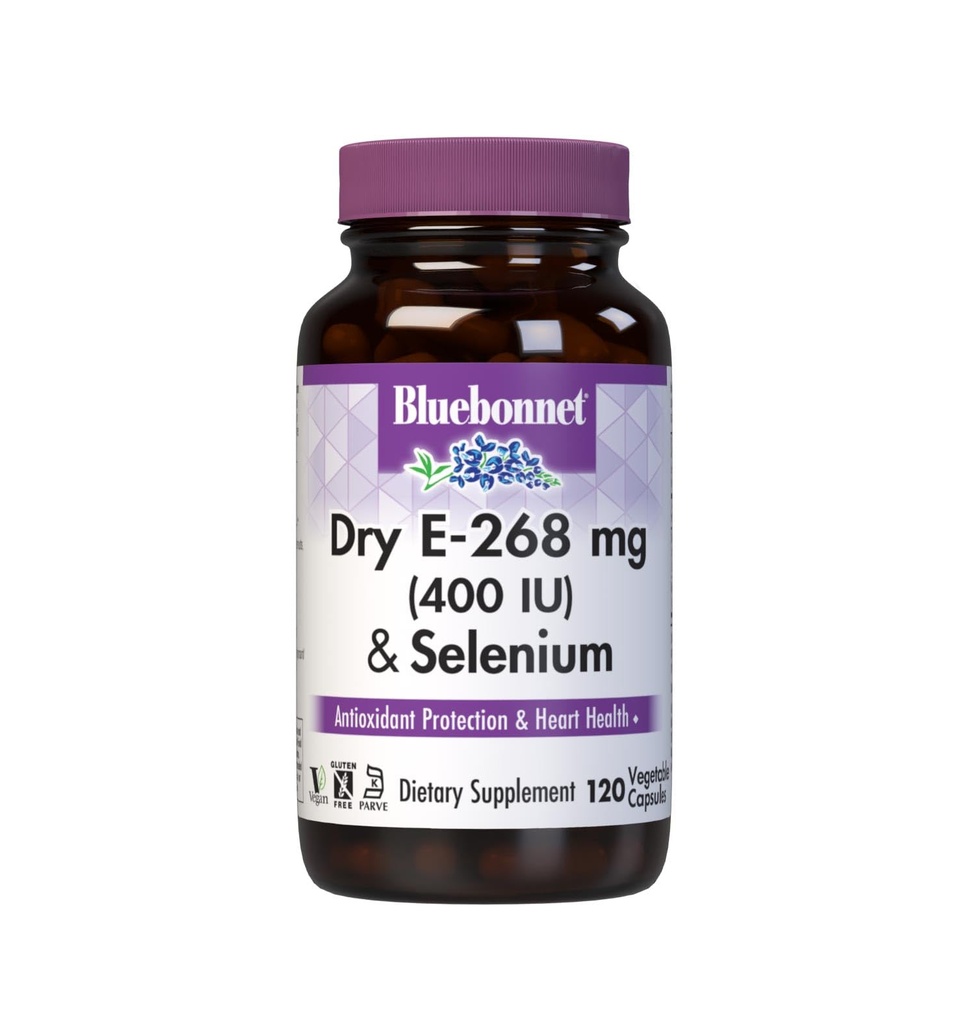 BlueBonnet Dry E-400 UI Plus Capsules végétariennes de sélénium, 120 Nombre, blanc