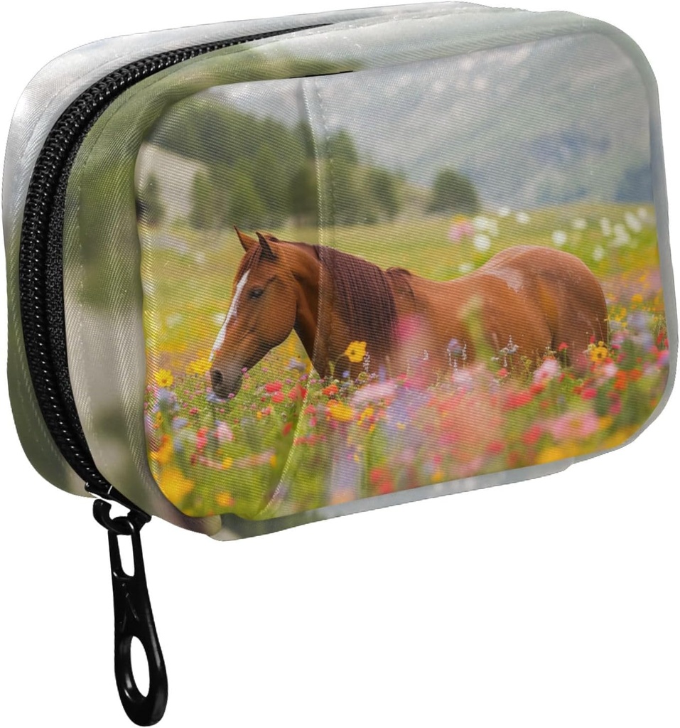Fustylead Long Mane Horse in bunte Blume Feld Pille Organizer Fall mit Reißverschluss 2 Zeiten ein Tag für Vitamin und Ergänzung, 7 Tage Reise Organizer Medizin Fall