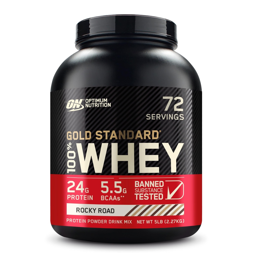 Optimum Nutrition Gold Standard 100% Whey Protein Powder, Rocky Road, 5 Pfund (Packaging May Vary)