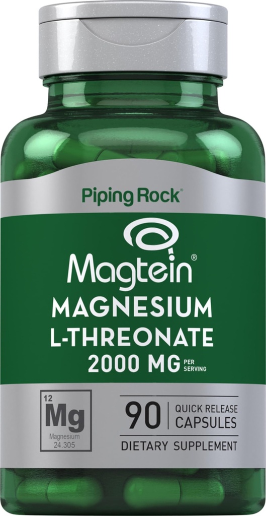 Piping Rock Magnesium L-Threonate Kapseln | 2000mg | 90 Pillen | mit Magtein | Ergänzung für Männer und Frauen | Non-GMO, Glutenfrei