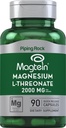 Piping Rock Magnesium L-Threonate Kapseln | 2000mg | 90 Pillen | mit Magtein | Ergänzung für Männer und Frauen | Non-GMO, Glutenfrei