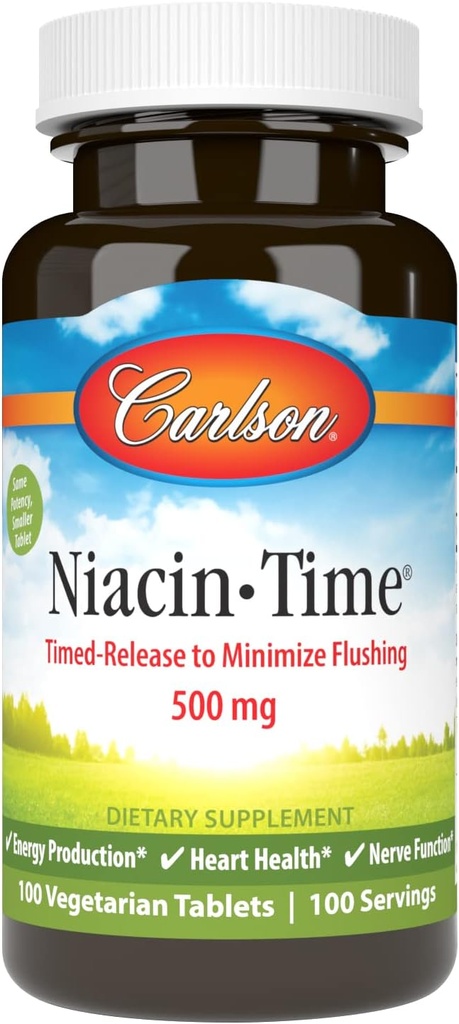 Carlson Niacin-Time 500 mg, Vitamin B-3, Time-Released, 100 Tabletten