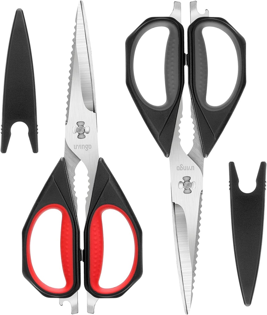 LIVINGO Ciseaux de cuisine, 2 Pack 9,25" Utilitaire Tout usage Pousses de volaille Lave-vaisselle de service lourd Coffre-fort, Apart Sharp Acier inoxydable Cuisine Ciseaux alimentaires pour couper la viande, le poulet, les légumes, le poisson