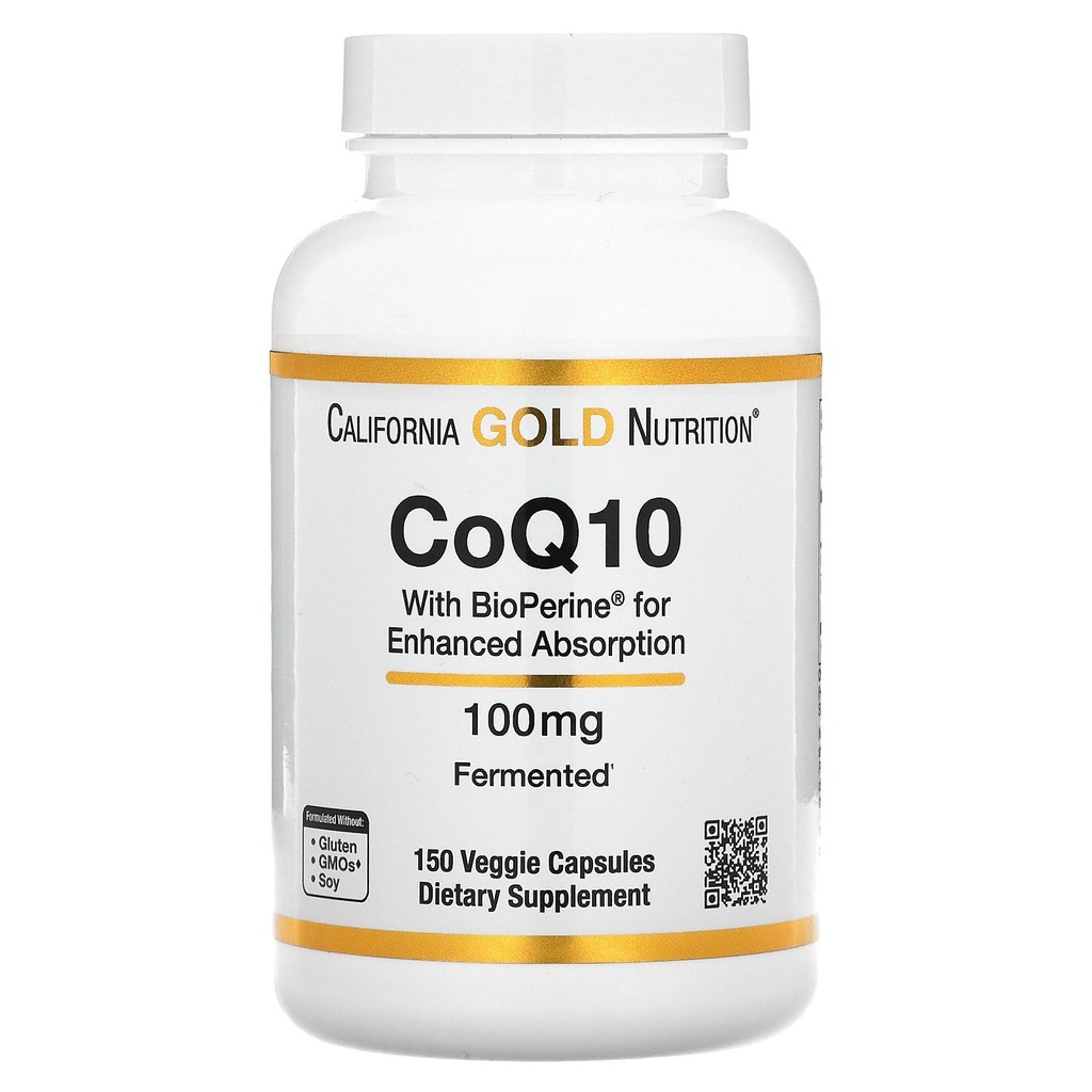 CoQ10 par California Gold Nutrition - USP-Verified, Fermented Coenzyme Q10 avec BioPerine - Mitochondrial Support - Vegan Friendly - Sans gluten, sans OGM - 100 mg - 150 Capsules de Veggie